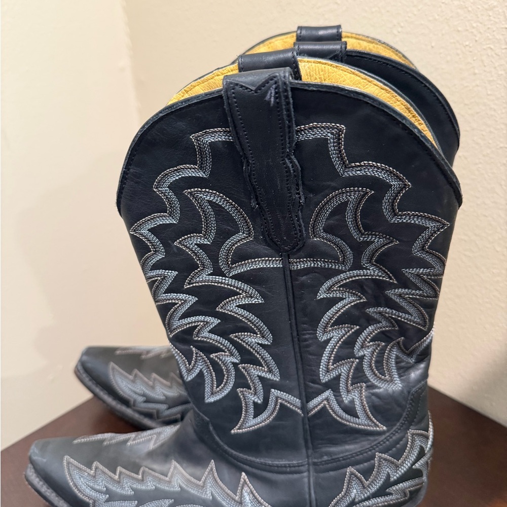 Classic Black Western Leather Cowboy Boots - Women's Ankle Booties - Picture 6 of 9